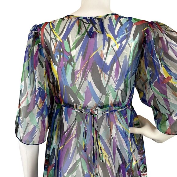 GuyBaxter Abstract Print Plunge Sheer Unlined Art Wear Dress Multicolor Size 6 - Picture 6 of 10